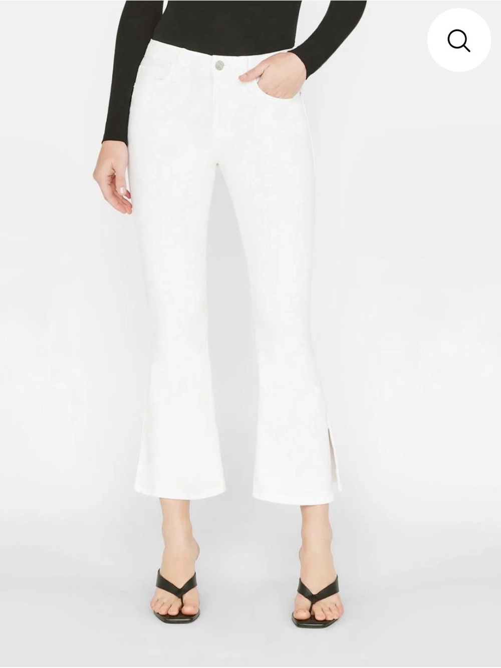FRAME Le Crop Flare Mini Slit Jeans White Size 29 High Rise Cropped Wide Leg